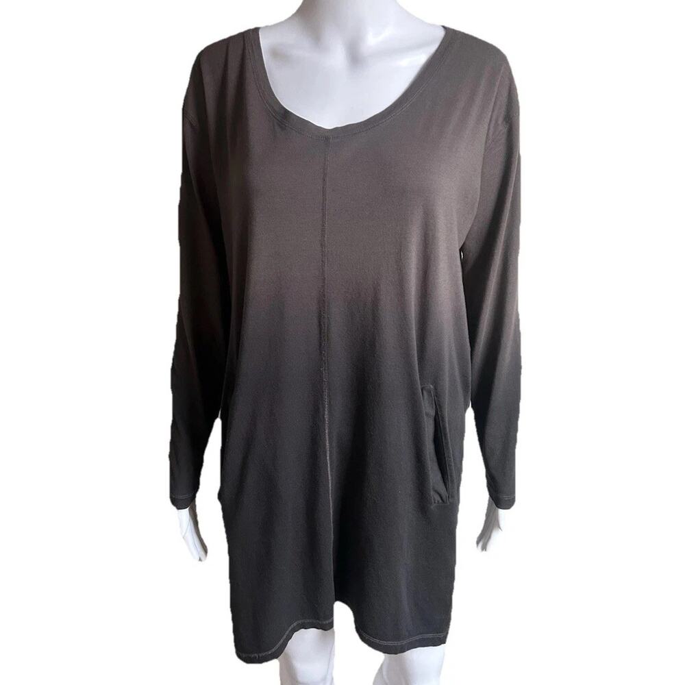 Peruvian Connection Pima Cotton Modal Tunic Dress M Gray Lounge Casual Pockets